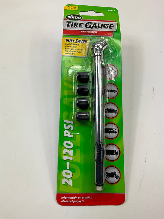 Slime 2005-A Pencil Tire Pressure Gauge 20-120 PSI With Bonus Valve Stem Caps