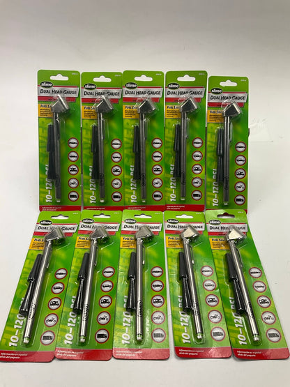 10 PACK - Slime 2016-A Dual Head Tire Air Pressure Gauge, 10-120 PSI