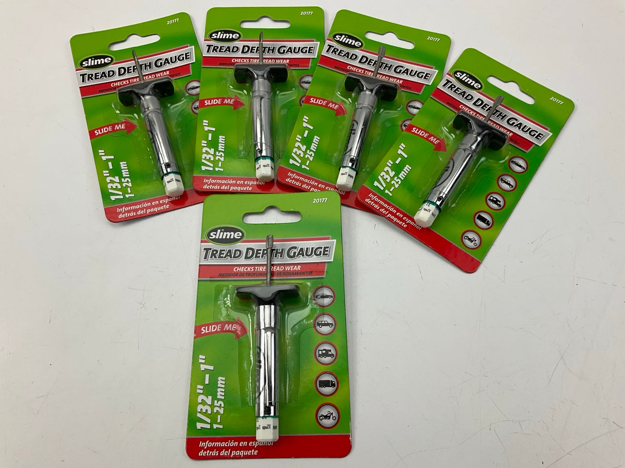 (5) Slime 20177 Tread Depth Tire Gauge For Tire Shops - Checks Tread Depth