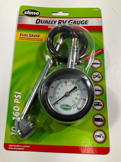 Slime 2020-A Dually RV Tire Dial Gauge With Hose, 10-160 PSI