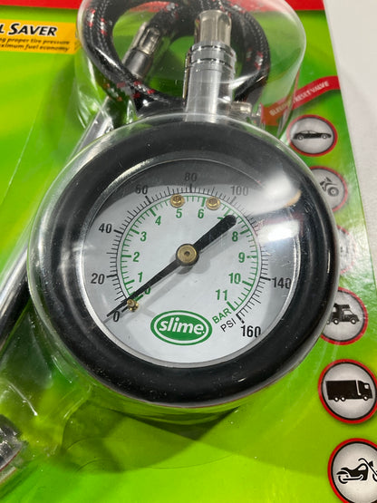 Slime 2020-A Dually RV Tire Dial Gauge With Hose, 10-160 PSI