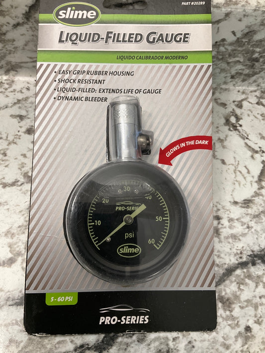 Slime 20289 Pro Series Liquid-Filled Tire Air Pressure Dial Gauge, 5-60 PSI