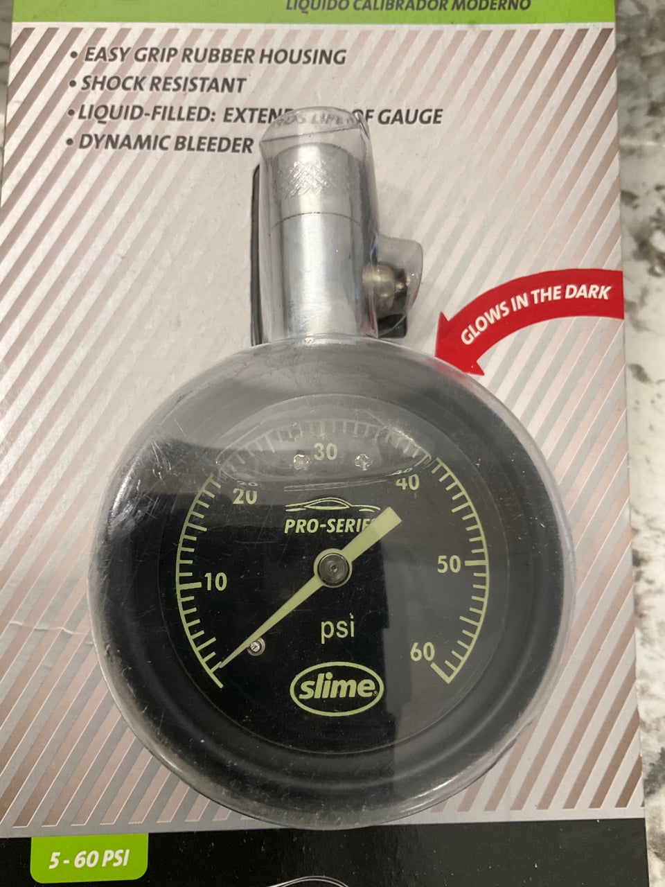 Slime 20289 Pro Series Liquid-Filled Tire Air Pressure Dial Gauge, 5-60 PSI