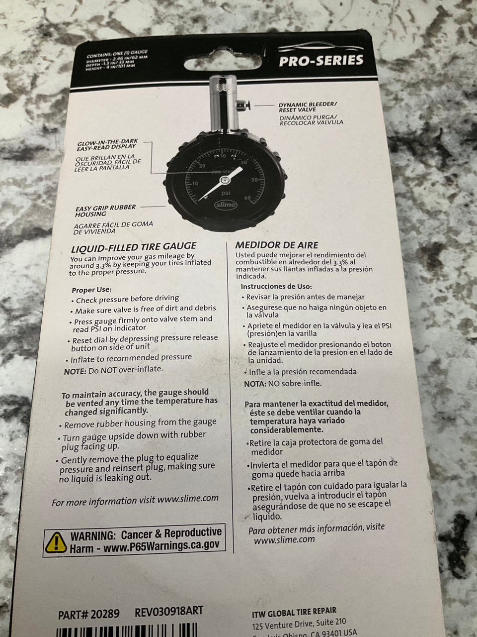 Slime 20289 Pro Series Liquid-Filled Tire Air Pressure Dial Gauge, 5-60 PSI