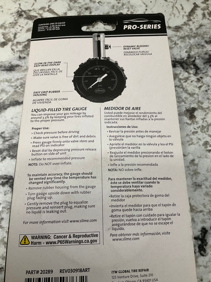 Slime 20289 Pro Series Liquid-Filled Tire Air Pressure Dial Gauge, 5-60 PSI