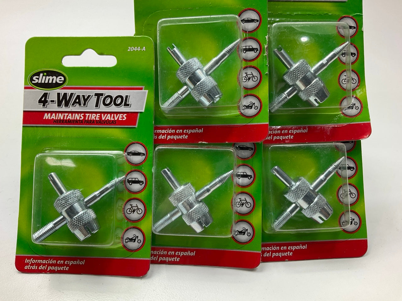 (5) Slime 2044-A Four Way Valve Removal Tool -Helps Remove Tire/ A/C Valve Cores