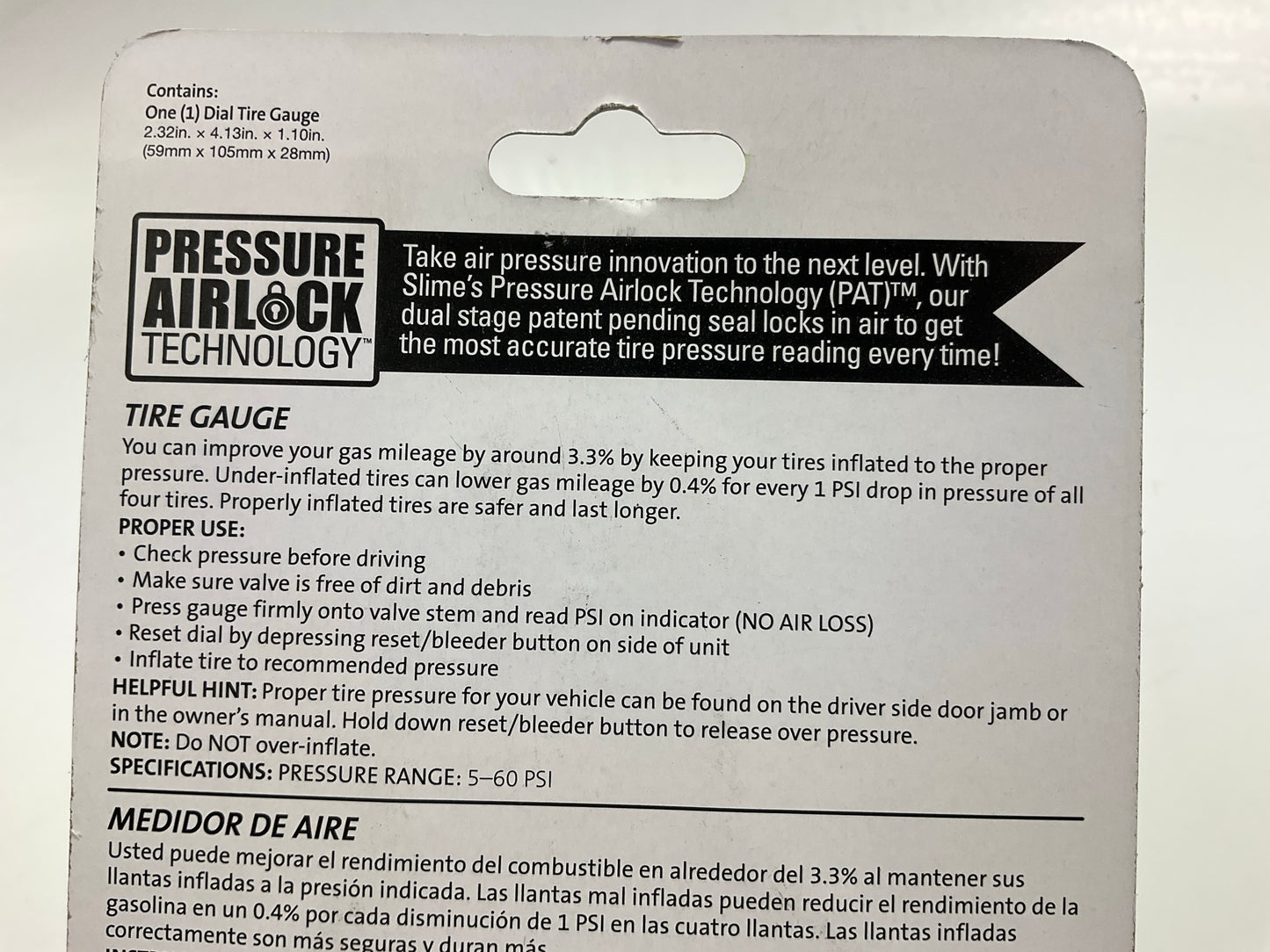 Slime 20486 Professional Car Truck SUV 5-60 PSI Air Pressure Gauge