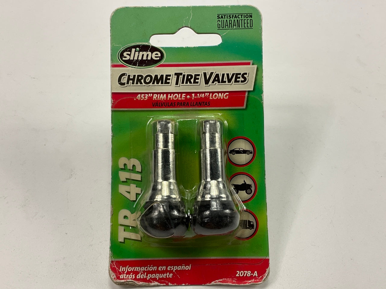 Slime 2078-A Chrome Tubeless Tire Valves - TR413, Pair, 1-1/4''