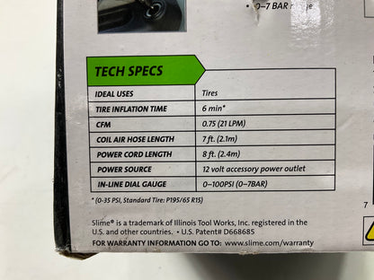 Slime 40030 Pro Power Compact Tire Inflator / Air Compressor -  12V, 100 PSI