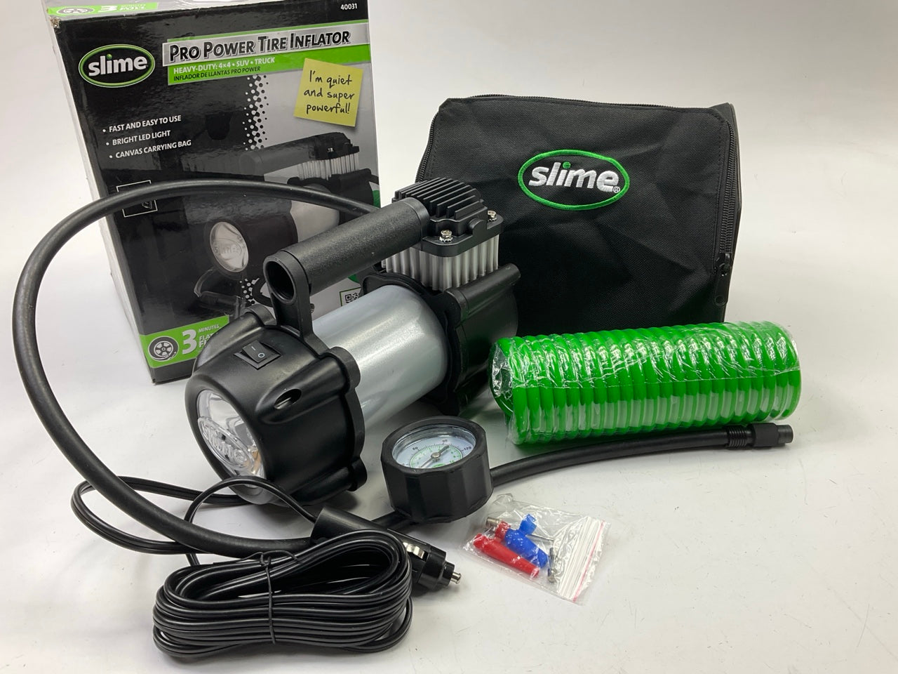 Slime 40031 Pro Power Heavy Duty Tire Inflator Pump, Portable 12V Air Compressor