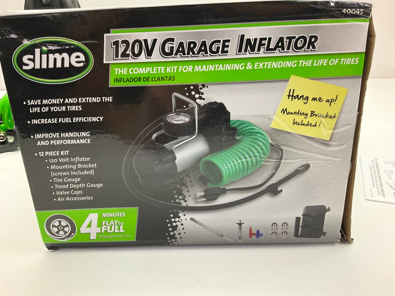 Slime 40045 110V Tire Air Inflator Pump With Wall Mount Bracket & Hose 0-150 PSI