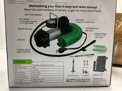 Slime 40045 110V Tire Air Inflator Pump With Accessories Kit 0-150 PSI For Home