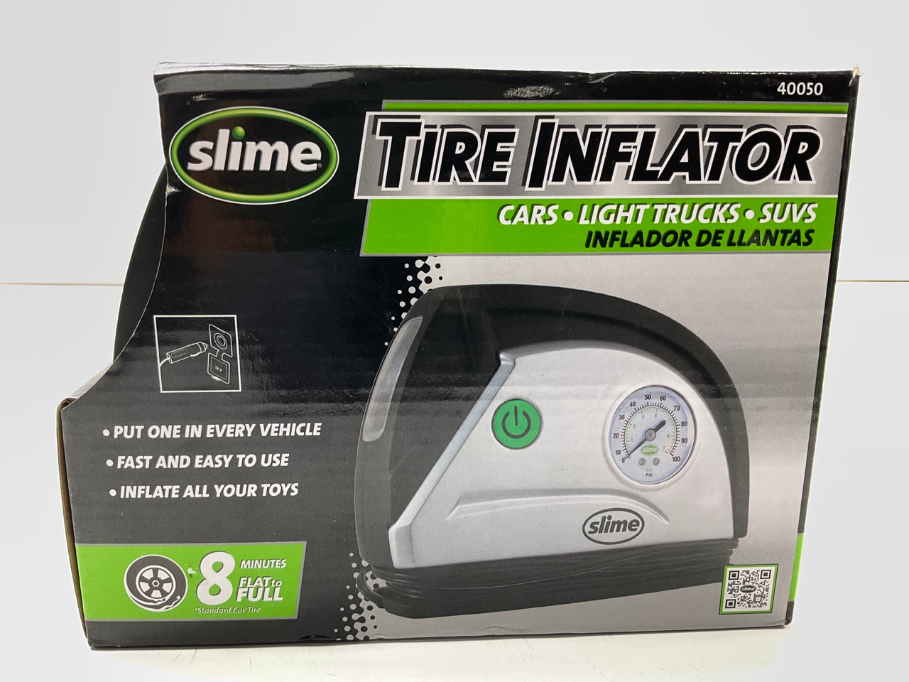 Slime 40050 Tire Air Inflator Pump, Portable 100 Psi Gauge, Long Hose LED Light