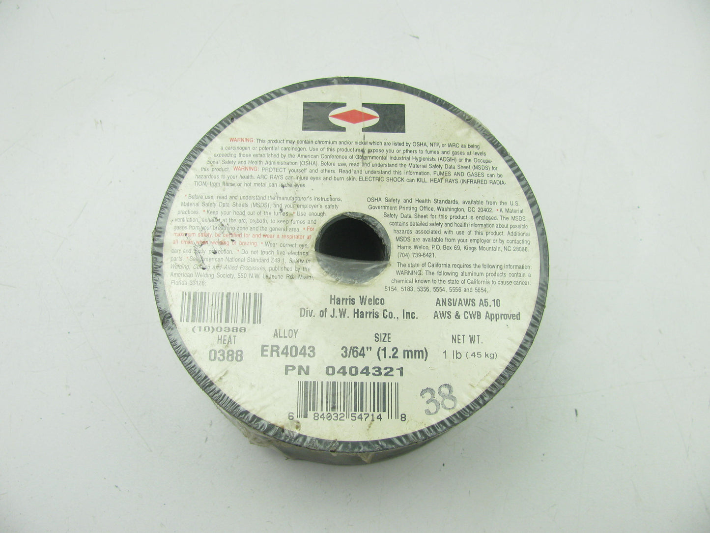 HARRIS 0404321 4043 Aluminum MIG Welding Wire, 3/64'' (1.2mm). 1 LB Spool