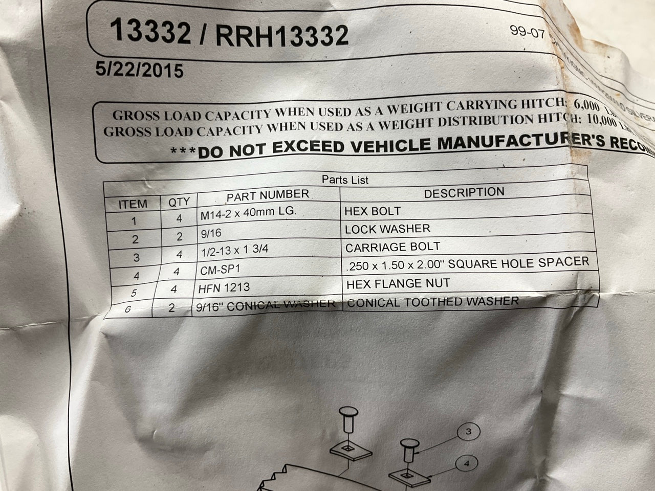 NEW UNBOXED Curt 13332 Class 3 Trailer Hitch - 2000-2007 Silverado, Sierra 1500