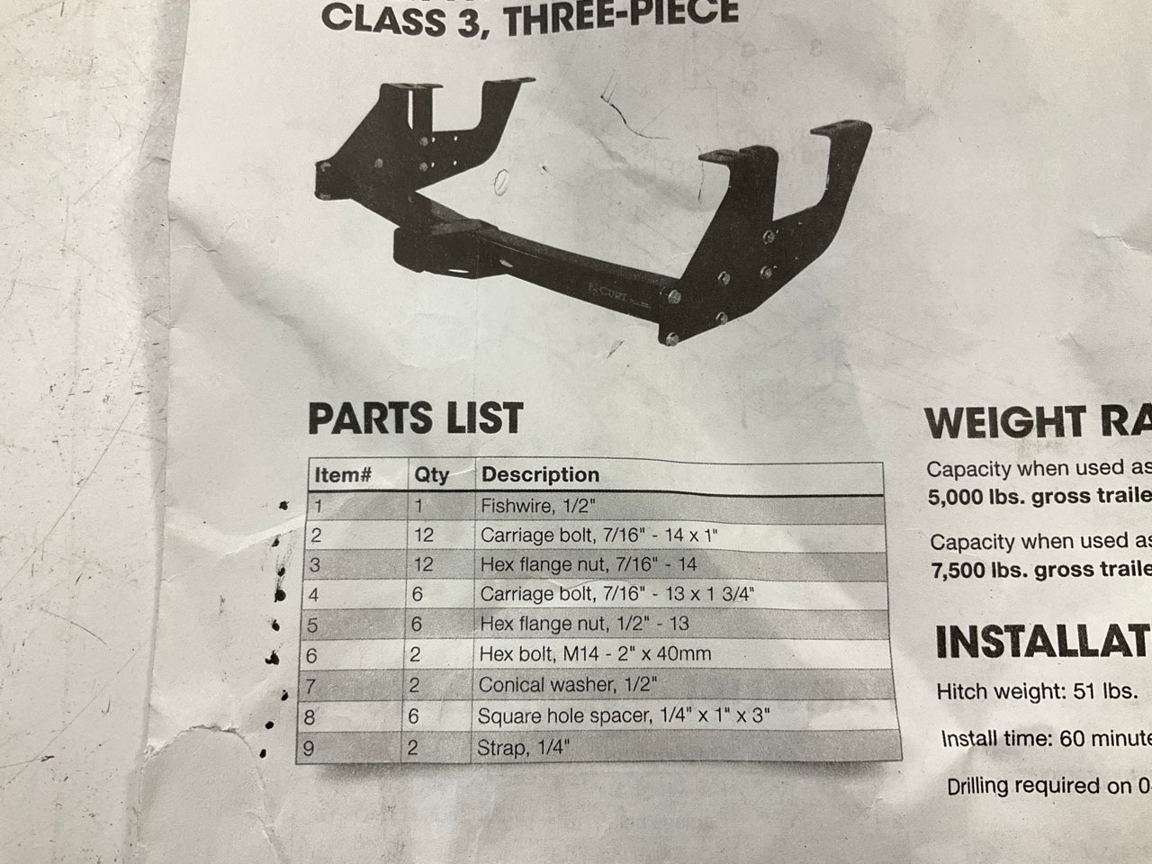 NEW - UNBOXED CURT 13901 Class 3 Multi-Fit Trailer Hitch With 2'' Receiver