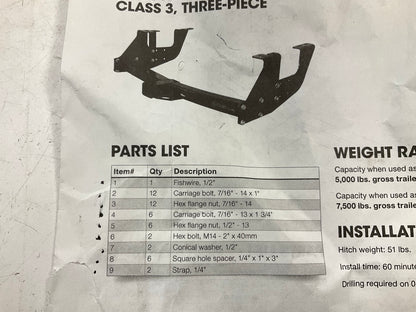NEW - UNBOXED CURT 13901 Class 3 Multi-Fit Trailer Hitch With 2'' Receiver