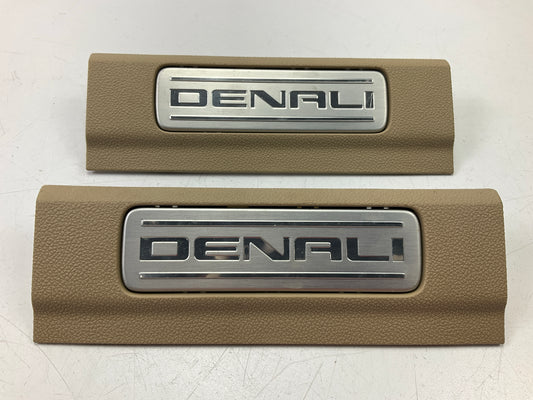 (2) NEW UNBOXED OEM GM Short Rear Door Sill Plates TAN - 2007-2014 Yukon Denali