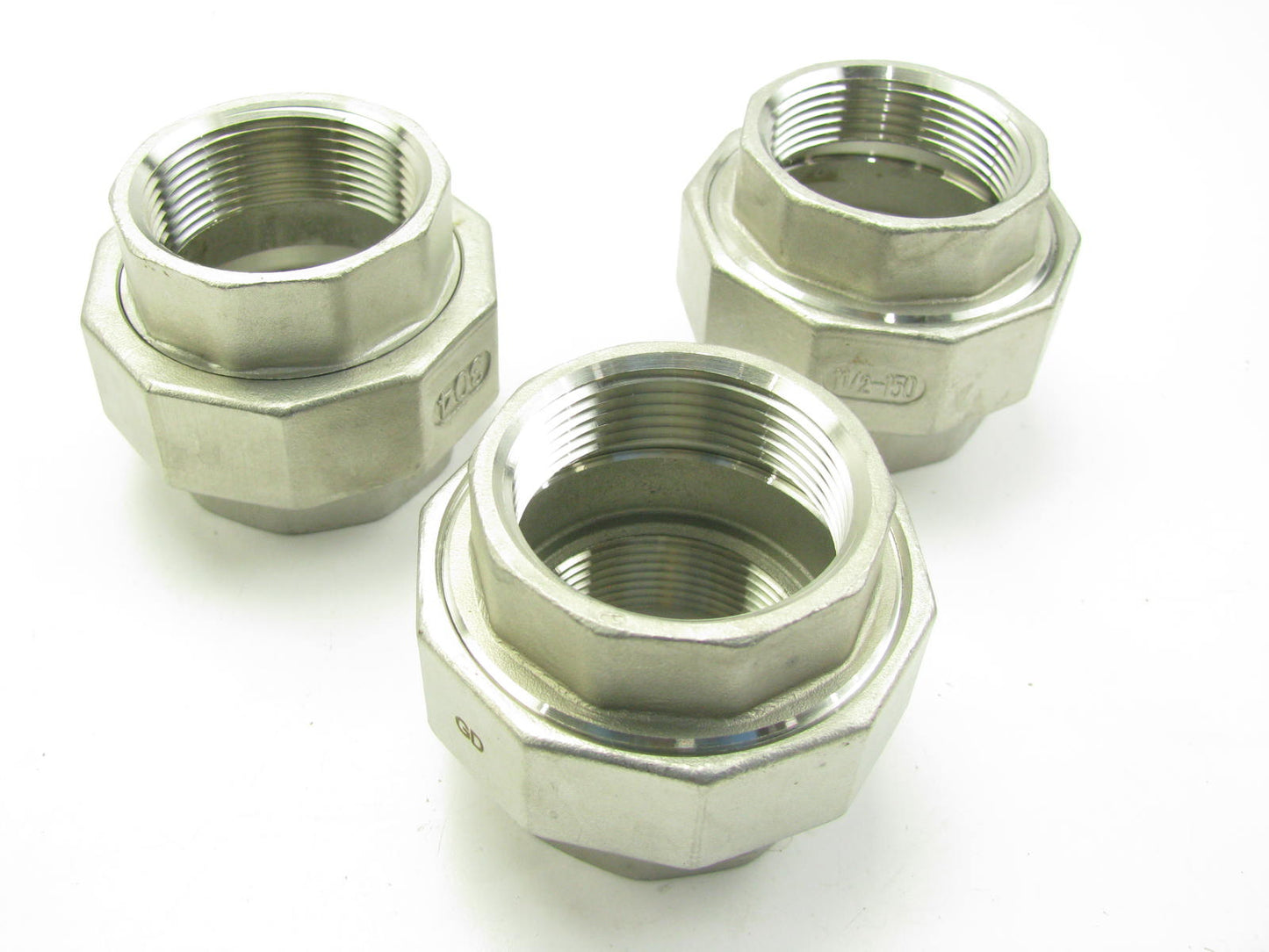 (3) 1LUF8 Union, 304 Stainless Steel, 1-1/2'' Female NPT X 1-1/2'' Female NPT