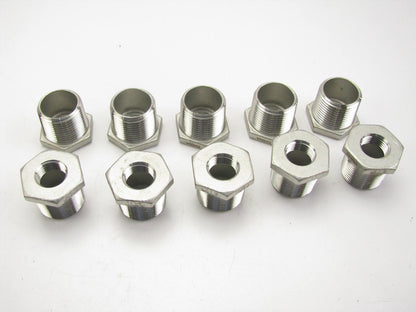 (10) Hex Reducing Bushing: 316 Stainless Steel, 1'' Male NPT X 1/2'' Female NPT