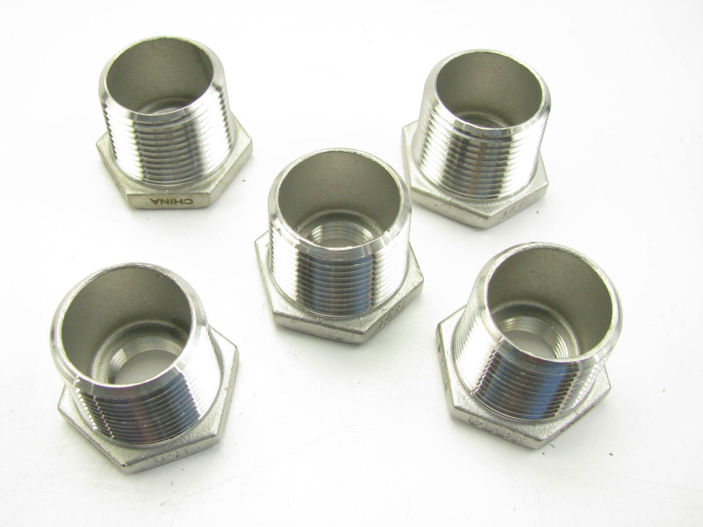 (5) Hex Reducing Bushing: 316 Stainless Steel, 1'' Male NPT X 1/2'' Female NPT