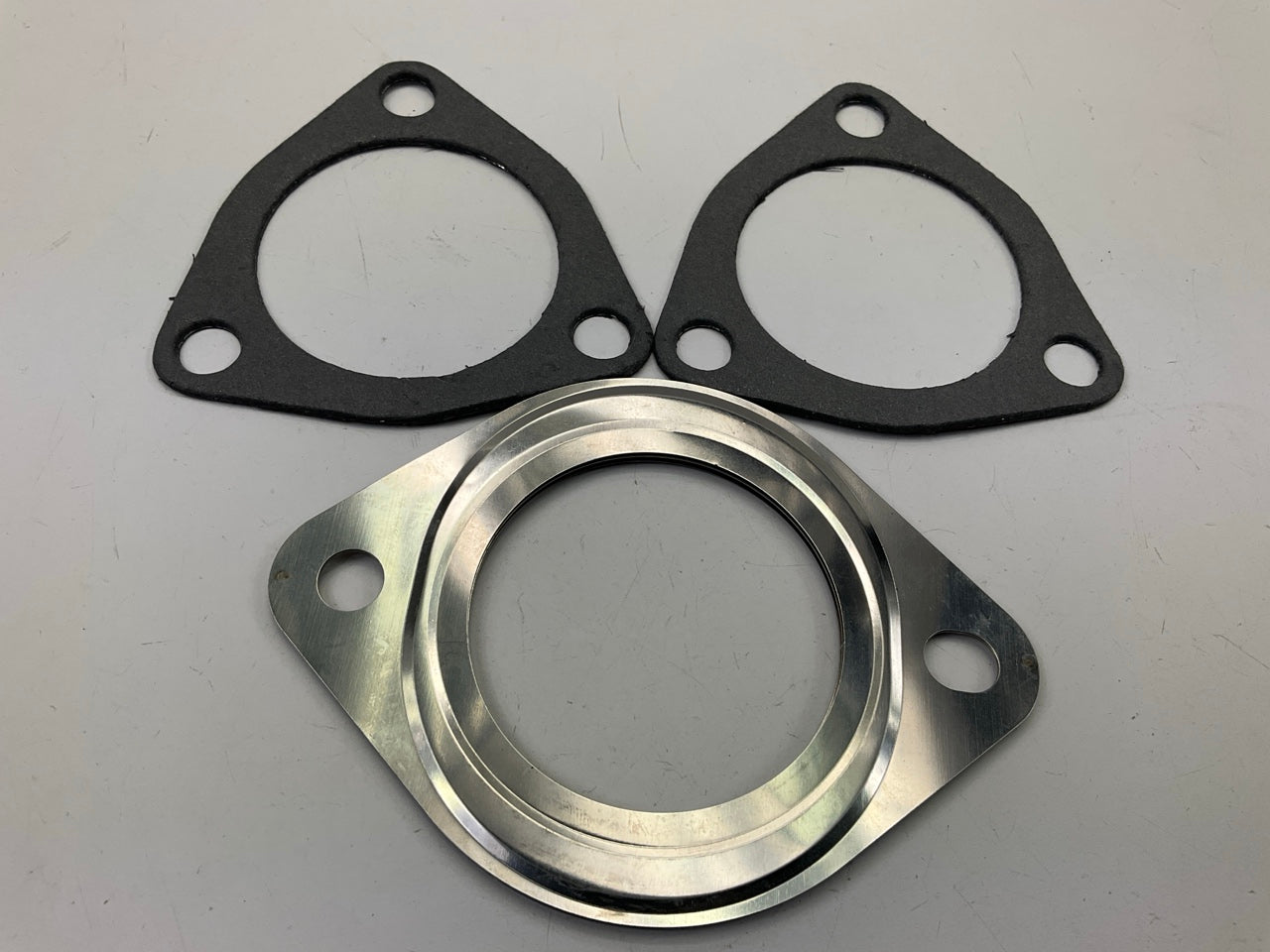 (2) Exhaust Header Collector Gaskets 2-3/8'' Diameter, 3-bolt, With Bolts & Nuts