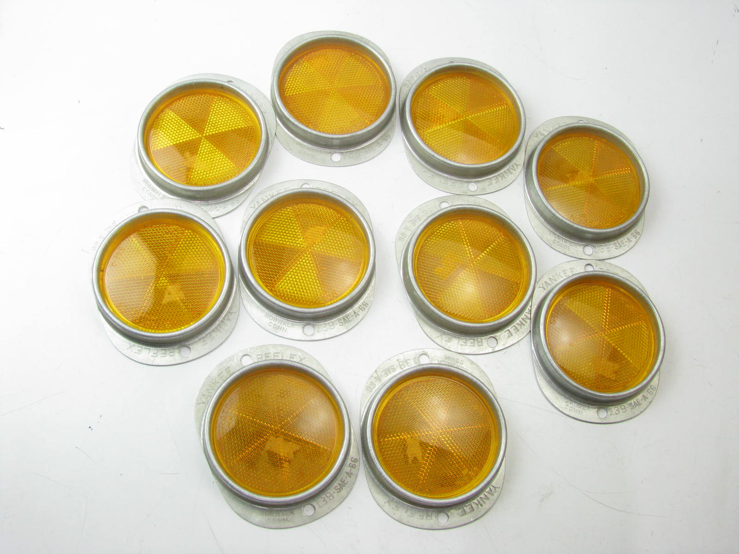 (x10) Reflex Reflector Yellow ( Amber) Steel Two-Hole Mounting Reflector