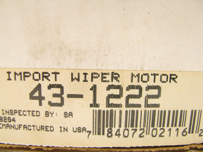 REMAN - OUT OF BOX - 43-1222 Windshield Wiper Motor For 1979-82 Datsun 210