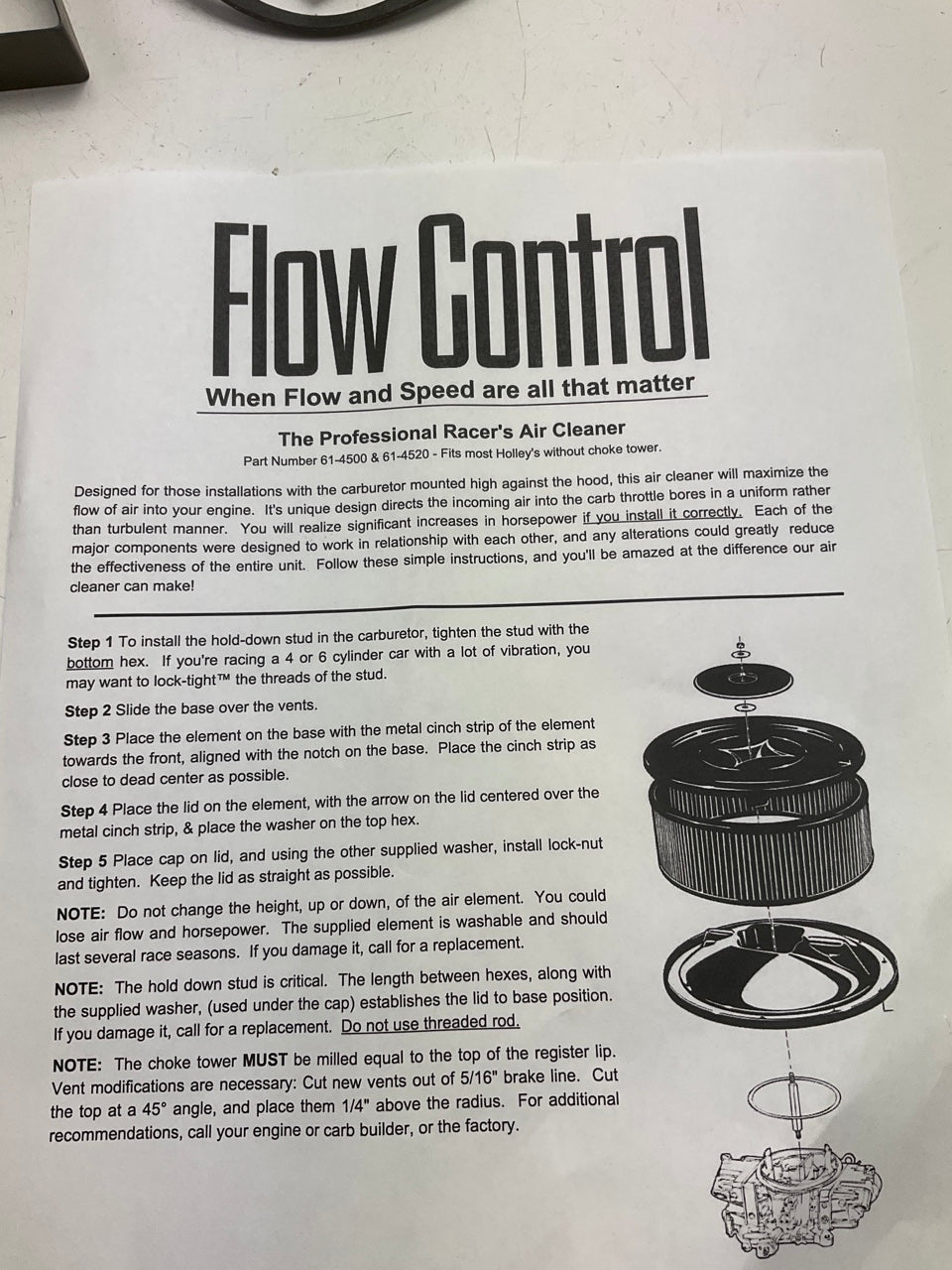 Professional Racer's K&N 61-4520 Flow Control Air Cleaner - WITHOUT RETAIL BOX