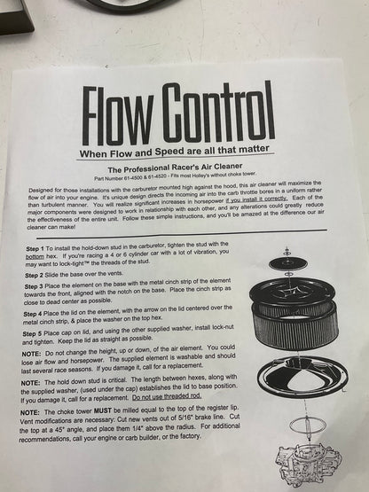 Professional Racer's K&N 61-4520 Flow Control Air Cleaner - WITHOUT RETAIL BOX