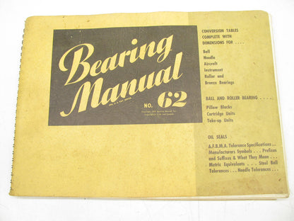 Vintage - BEARING MANUAL (Parts Catalog) From 1962, 174 Pages, Good Condition