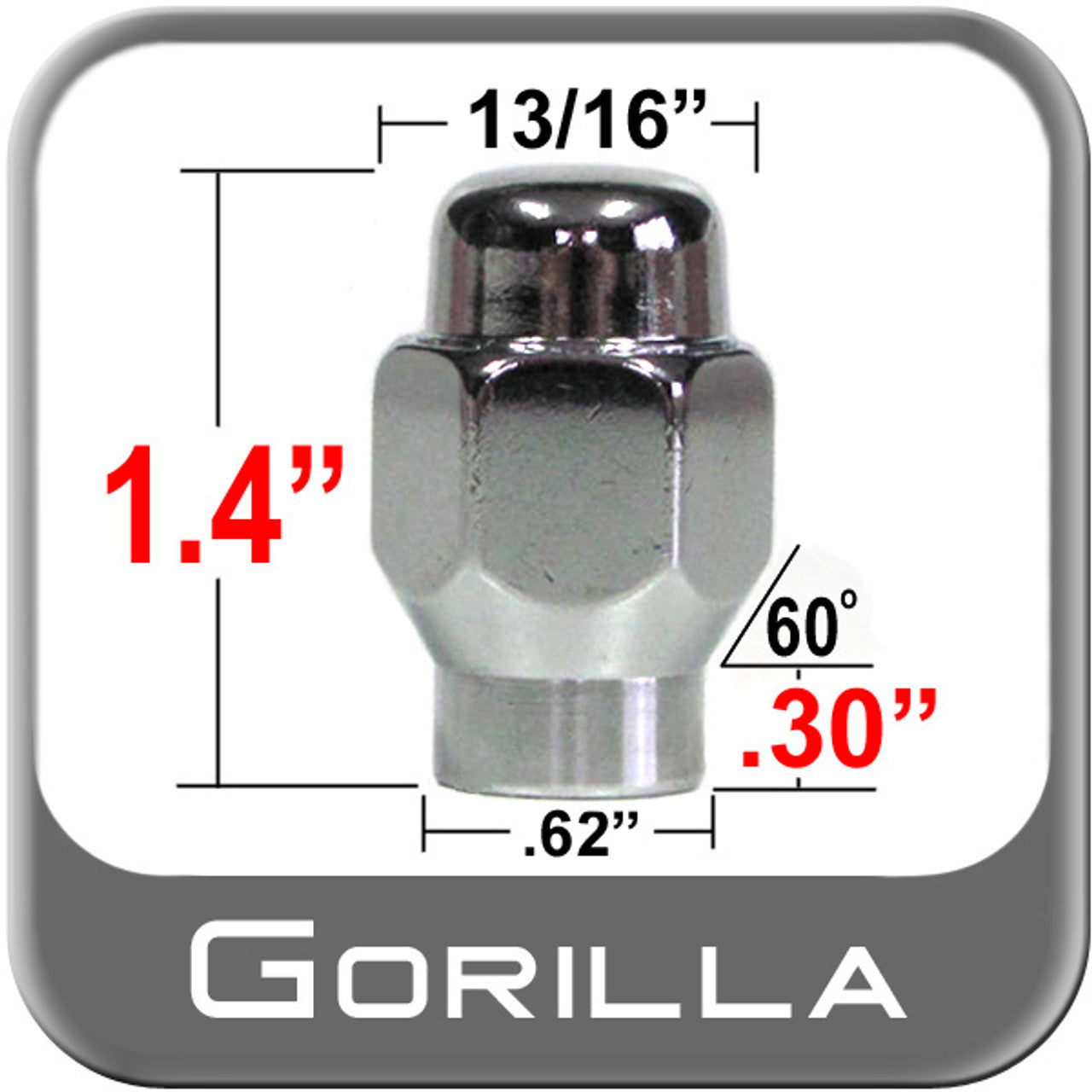 20 Pcs - Gorilla 7/16'' X 20 Chrome Lug Nuts Mag E-T (w/60° Taper) R.H. Thread