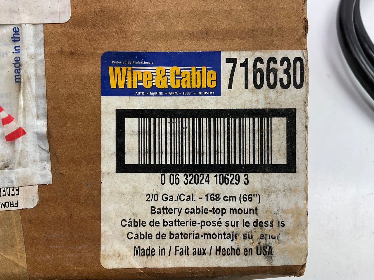 New 716630 Heavy Duty Battery Cable, 2/0 Gauge, 66'' Long, Top Post Mount