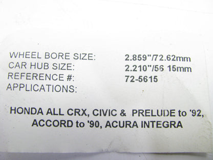 4 PAC Black Polycarbonate Hub Centric Rings 72.62mm OD To 56.15mm ID 72-5615-4