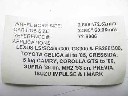 Black Polycarbonate Hub Centric Rings 72.6mm To 60.06mm - 4 Pack