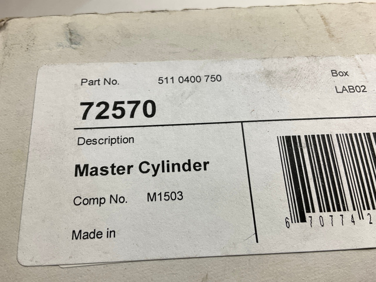 NEW - OUT OF BOX 72570 Clutch Master Cylinder