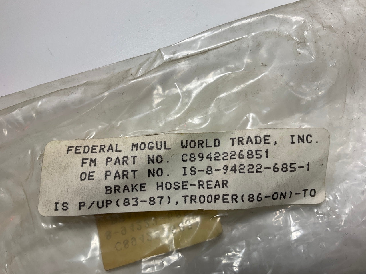 NEW - OUT OF BOX 8-94222-685-1 Rear Center Brake Hose