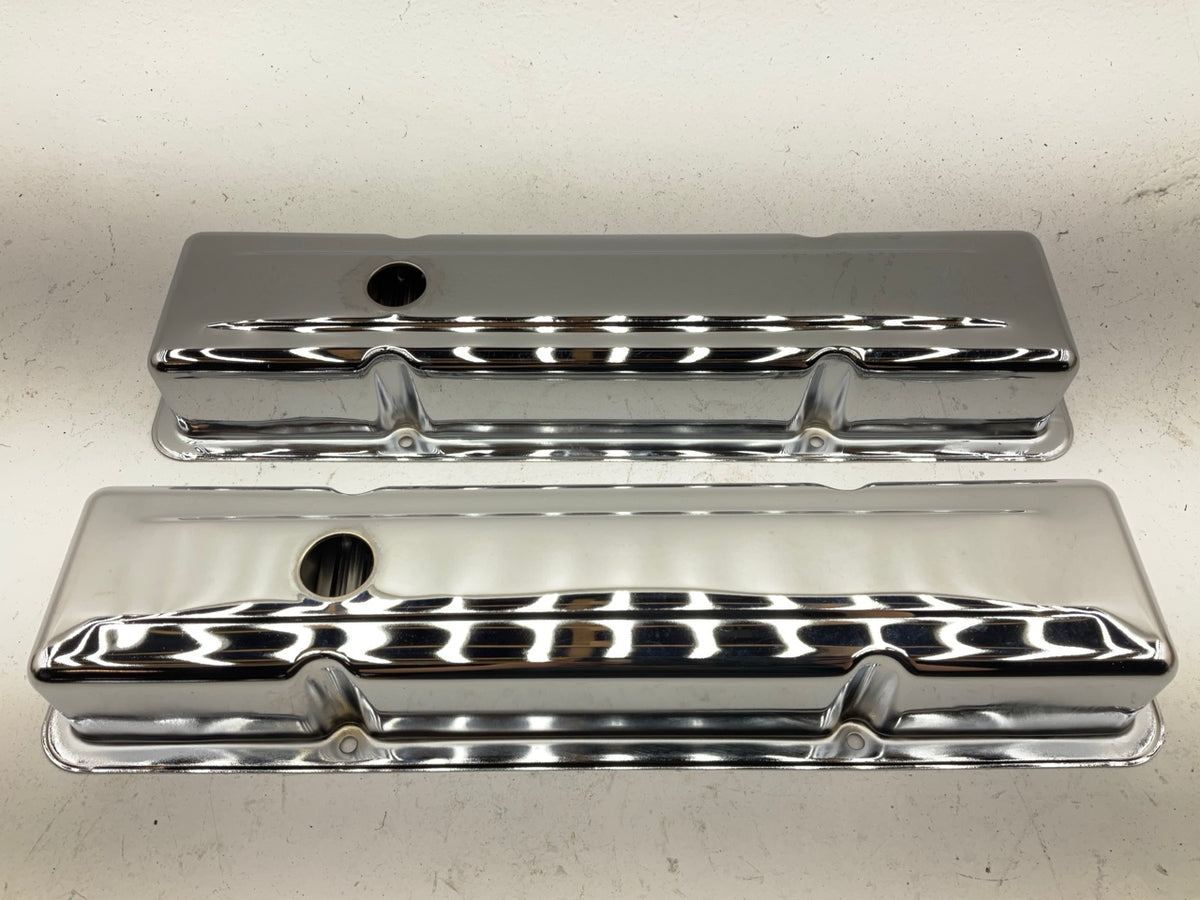 NEW UNBOXED MrGasket 9800 Chrome Engine Valve Covers 1972-1986 Chevy SBC 283-400