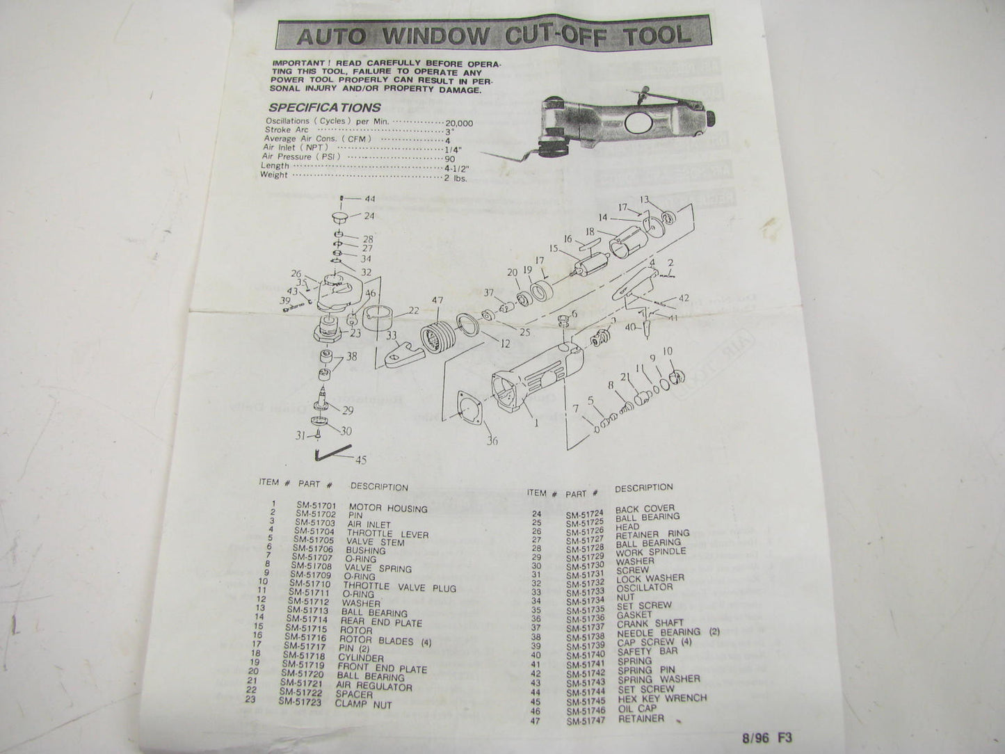 NEW - CRL AK20T00L Wildcat Pneumatic Cutter (AIR CUT-OFF Tool)