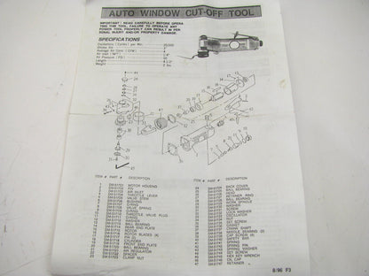 NEW - CRL AK20T00L Wildcat Pneumatic Cutter (AIR CUT-OFF Tool)