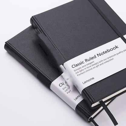 (2) Elegant Black Leather Notebooks With Premium Thick Paper, Ruled, 8.4'' X 5.7''