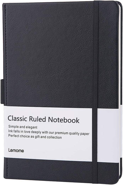(2) Elegant Black Leather Notebooks With Premium Thick Paper, Ruled, 8.4'' X 5.7''