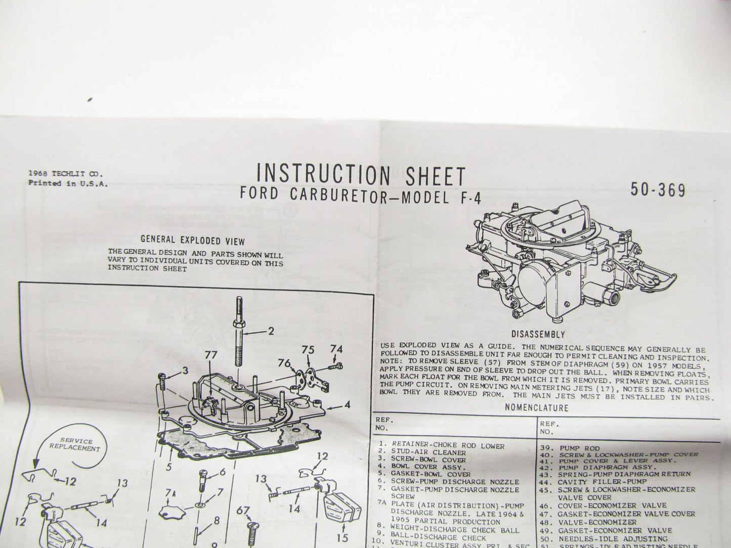 NEW - Out Of Box CK201 Carburetor Rebuild Kit for 1968-1969 Ford 4-BBL