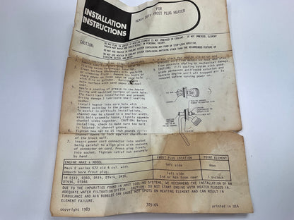 NEW UNBOXED Everco Engine Block Heater IH D312, D360 D414 DT414 D436 DT436 DT466