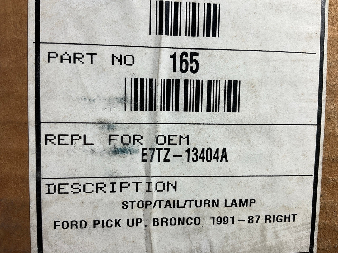 NEW Glo-Brite 165 Right Passengers Side Tail Light Lamp 87-91 F-150 F-250 F-350