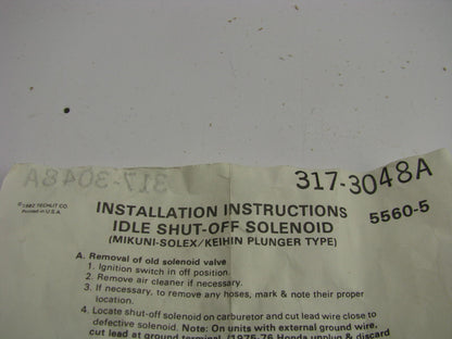 NEW - OUT OF BOX  - ES65 Carburetor Idle Stop (Idle Shut-off) Solenoid