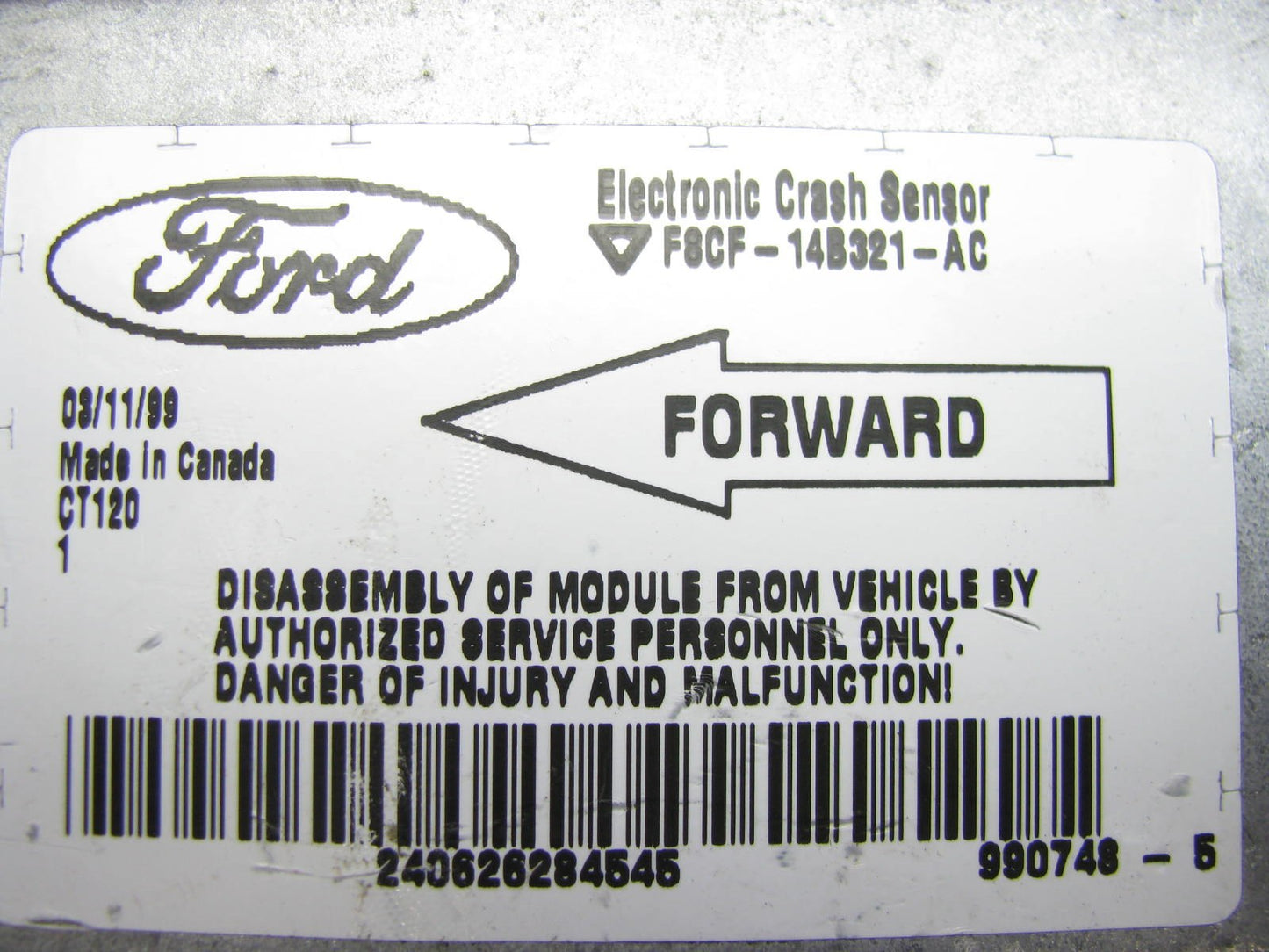 NEW - OUT OF BOX OEM Ford SRS Control Module 98-03 Escort F8CF-14B321-AC