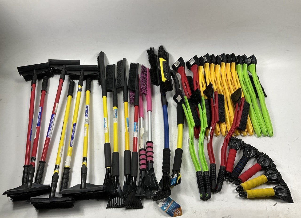 35 Assorted Mixed Ice Scrapers & Snow Broom Brushes - ICE SCRAPER Lot #1