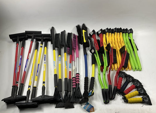 35 Assorted Mixed Ice Scrapers & Snow Broom Brushes - ICE SCRAPER Lot #1