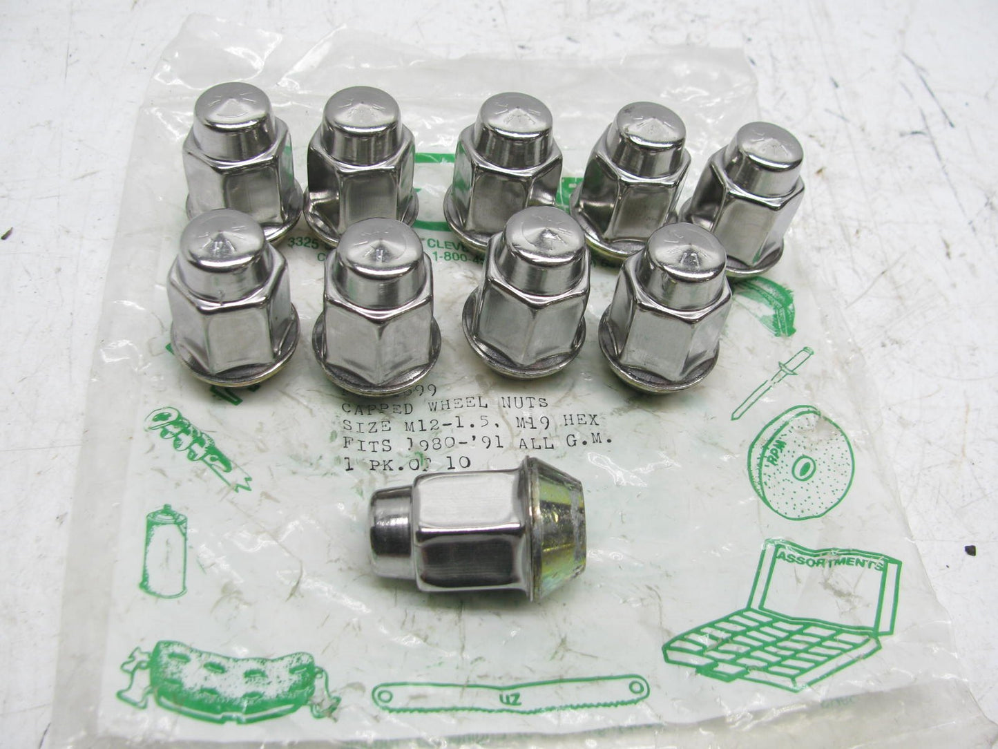 (10) UNBOXED M12-1.50 Acorn 19mm  Akron Seat Chrome Wheel  Lug Nut  (P9591699)